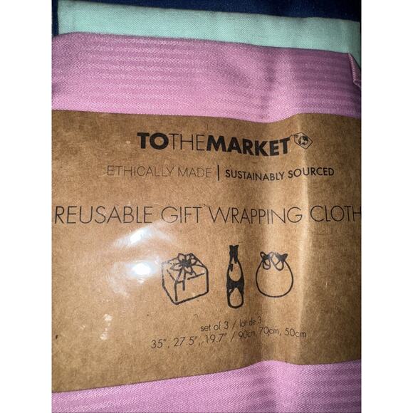 To The Market Colorful Reusable Gift Wrapping Cloths Set Of 3 NEW In Pack Sealed - Picture 6 of 7
